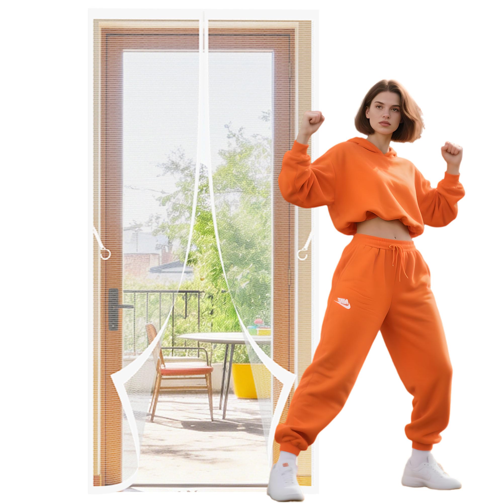 Fly Screens Doors 108 x 274 cm Self Sealing Fly Nets for Doors Keep Bugs Out Lets Fresh Air in for Living Room, Bedroom, Patio, White