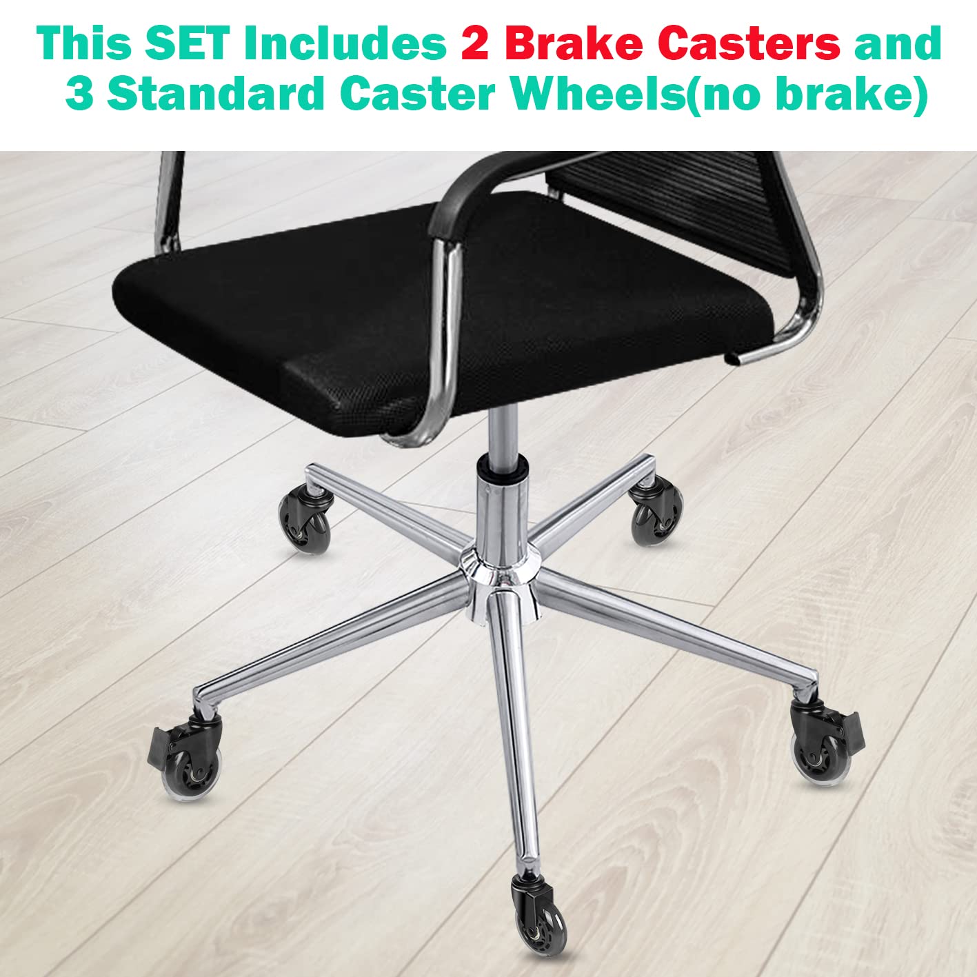 Hirate 3 inch Caster with 5/16"-18UNC Threaded Stem(2 Casters with Brake Lock, 3 Without), Lockable Bearing Swivel Stem Casters with Screw Inserts Safe for All Type Floor