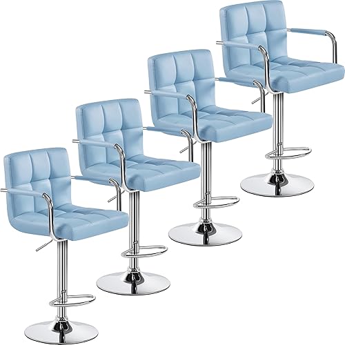 Miniatura 171 de Yaheetech Juego de 2 taburetes de bar ajustables de piel sintética, taburetes de mostrador modernos con respaldo y reposapiés, taburetes de bar