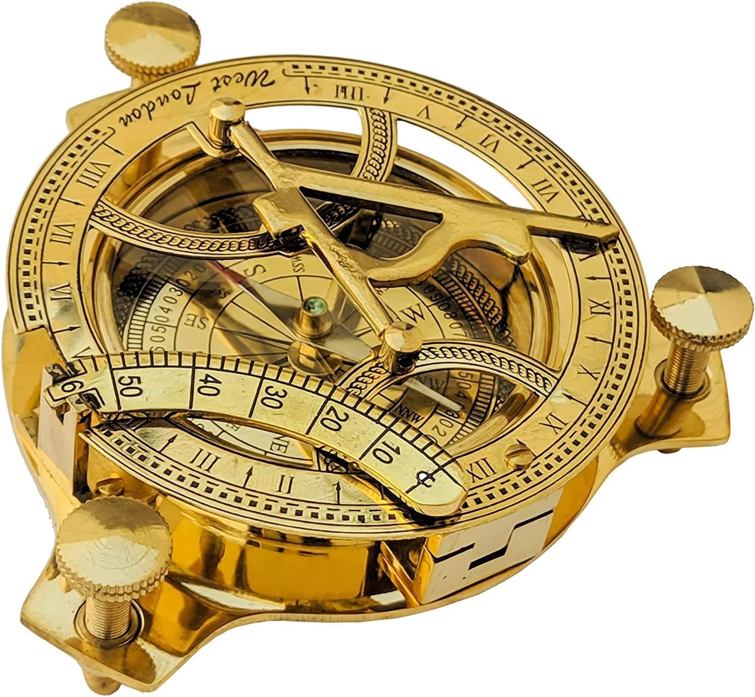 Pocket Brass Sundial Compass Antique Design Showpiece, Brass Sun Dial Vintage Home Decoration Gift Item with Golden Polish Brass Compass 3