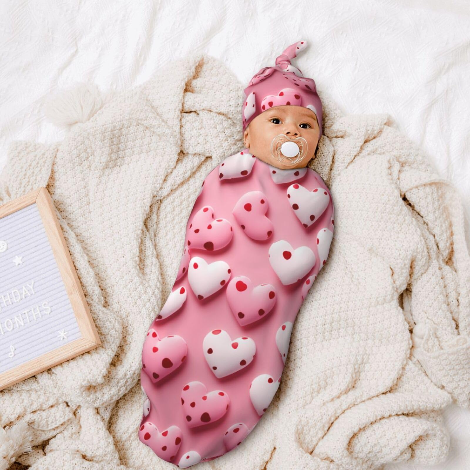 3d Cuore Swaddle Coperta E Cappello Set Per Neonati Avvolgere Accogliente Per Neonati Bambino Comfort 29x53 cm