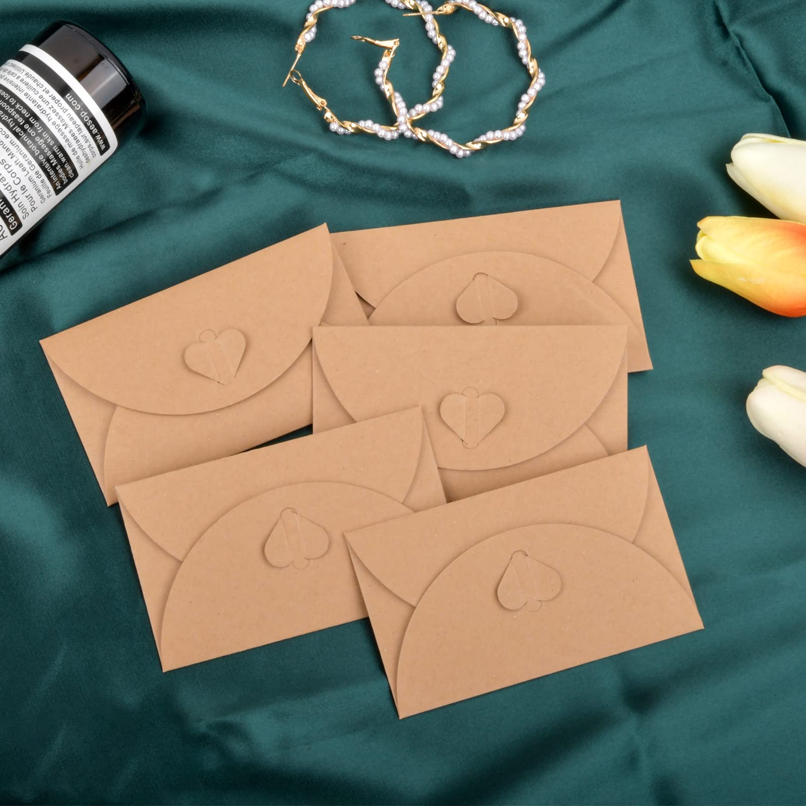 100 Enveloppes Kraft Avec Fermeture Cœur - Pour Cartes, Invitations, Mariage, Noël - Taille 10,5x7 Cm