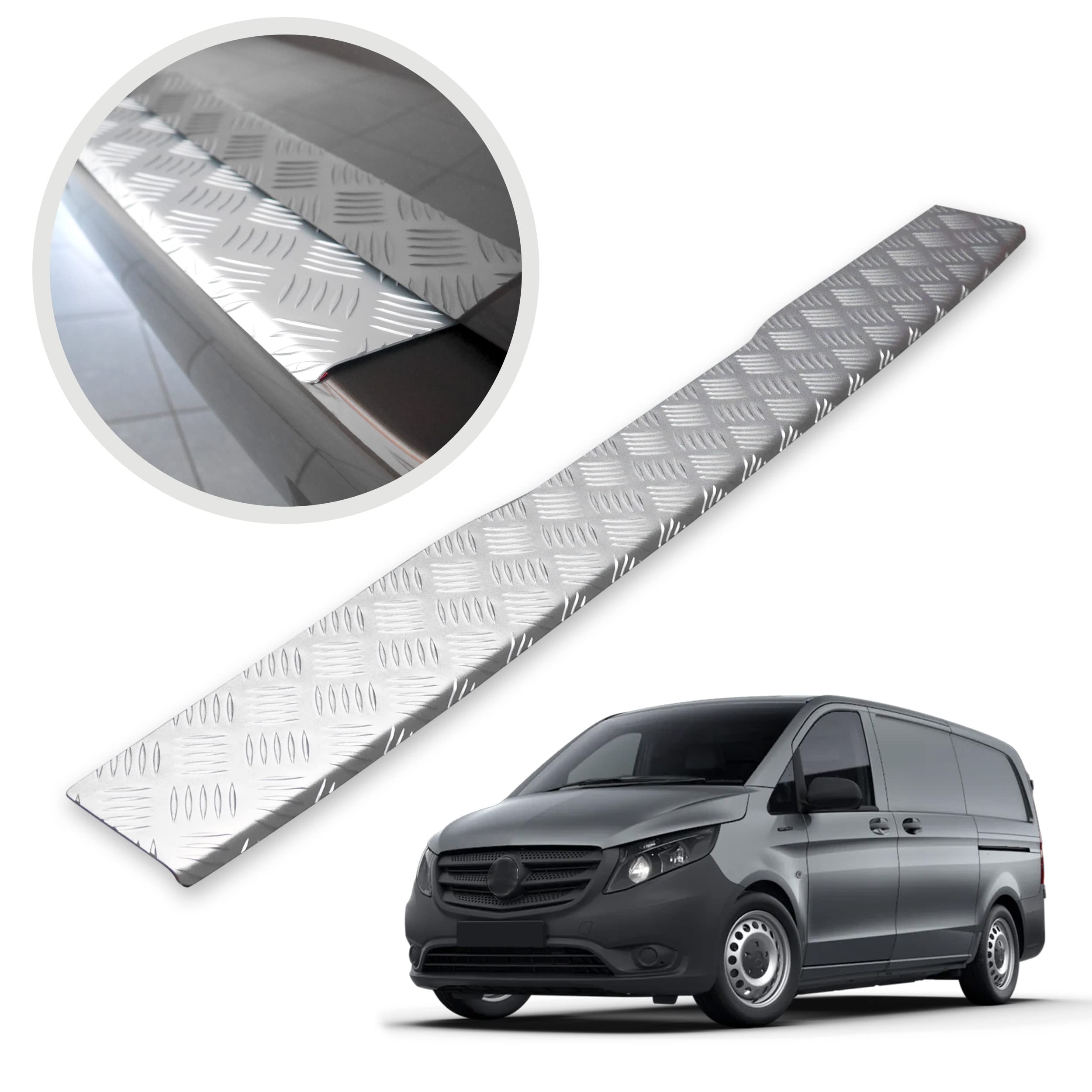 CHROMEMASTER | Protezione paraurti | Compatibile con Mercedes Vito V-Class W447 2014 ; alluminio scanalato; la nostra striscia protettiva protegge il paraurti posteriore dai graffi