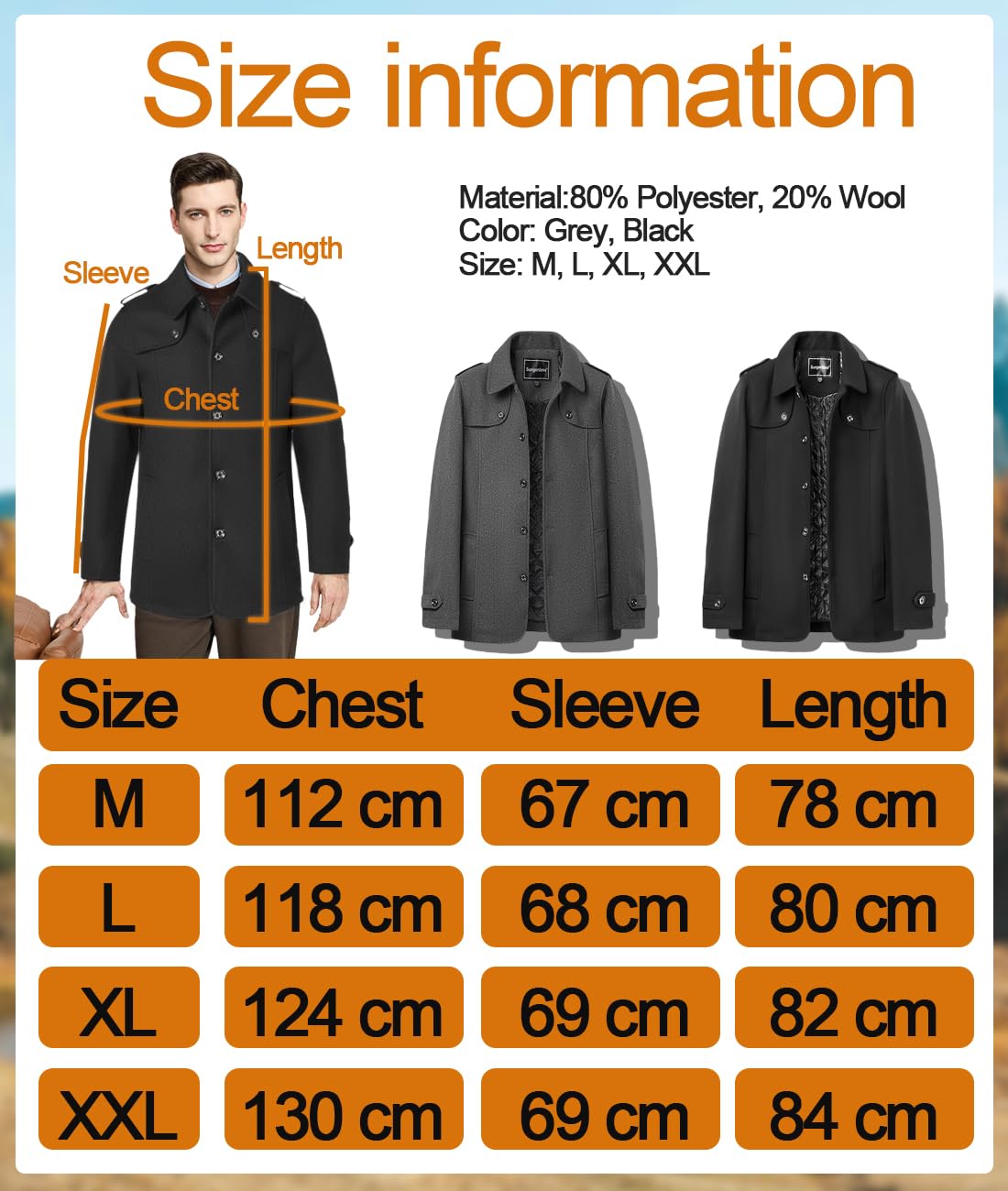 Cappotto da Uomo in Lana Corto Trench Cappotti Giacche Elegante Trincea Cappotto Invernale Business Calda Invernale Coat in Caldo Imbottito Foderato