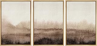 SIGNWIN Framed Canvas Print Wall Art Set Pastel Watercolor Brown Landsca...