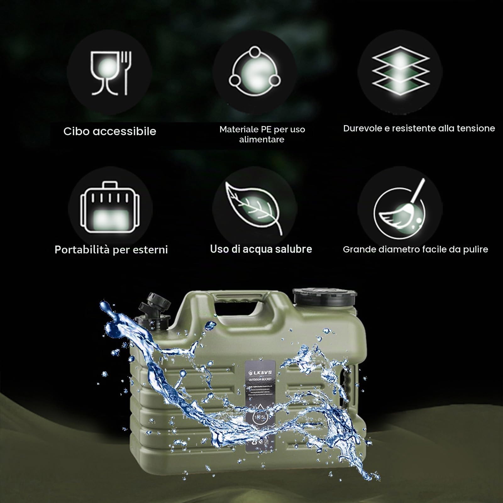 Tanica per acqua da 18,5 l, con rubinetto e pompa, serbatoio da campeggio senza BPA, portatile, per attività all'aperto