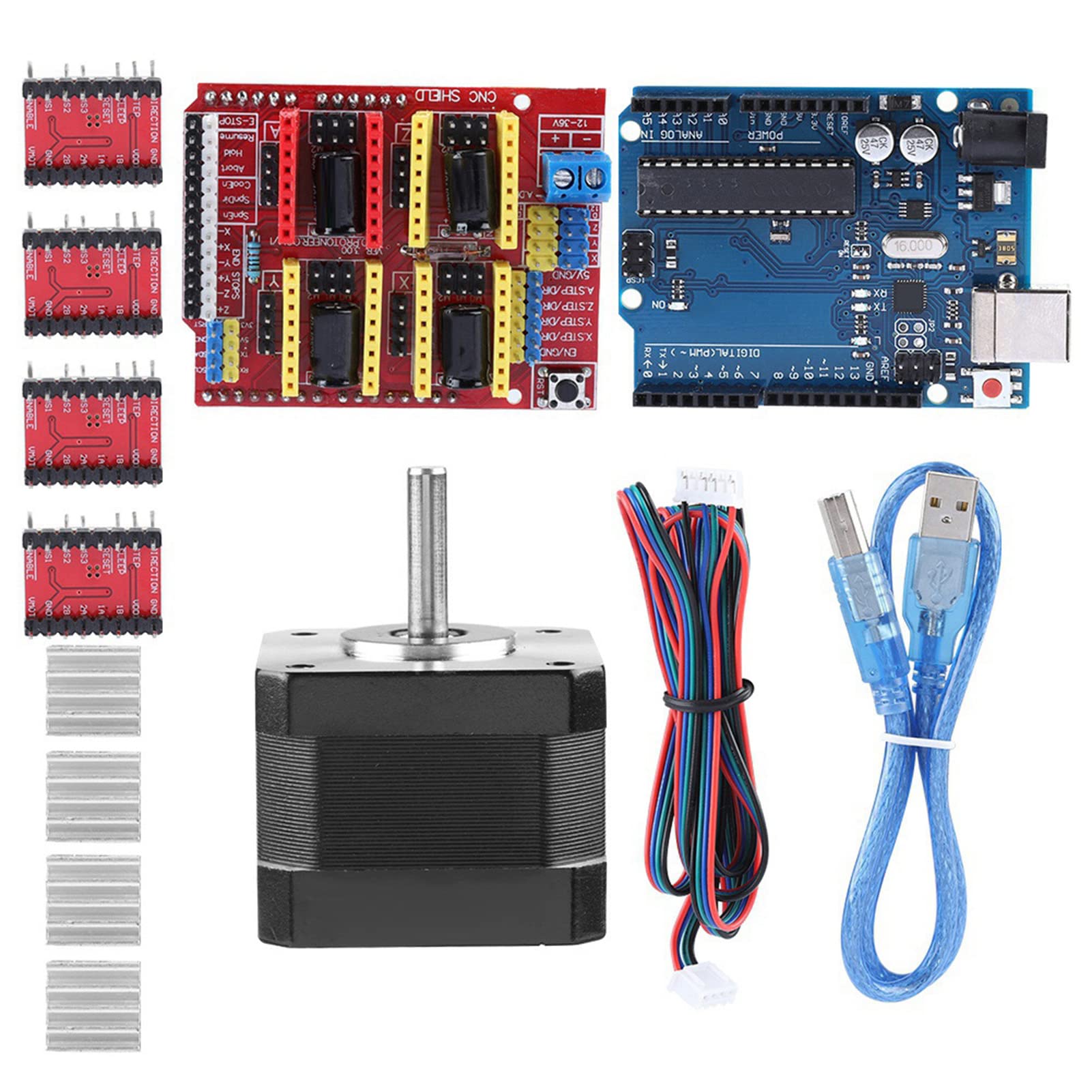 Yctze Para Kits de Controlador Quimat CNC Shield con Motor Paso a Paso Nema 17 y Controlador Para Impresoras 3D