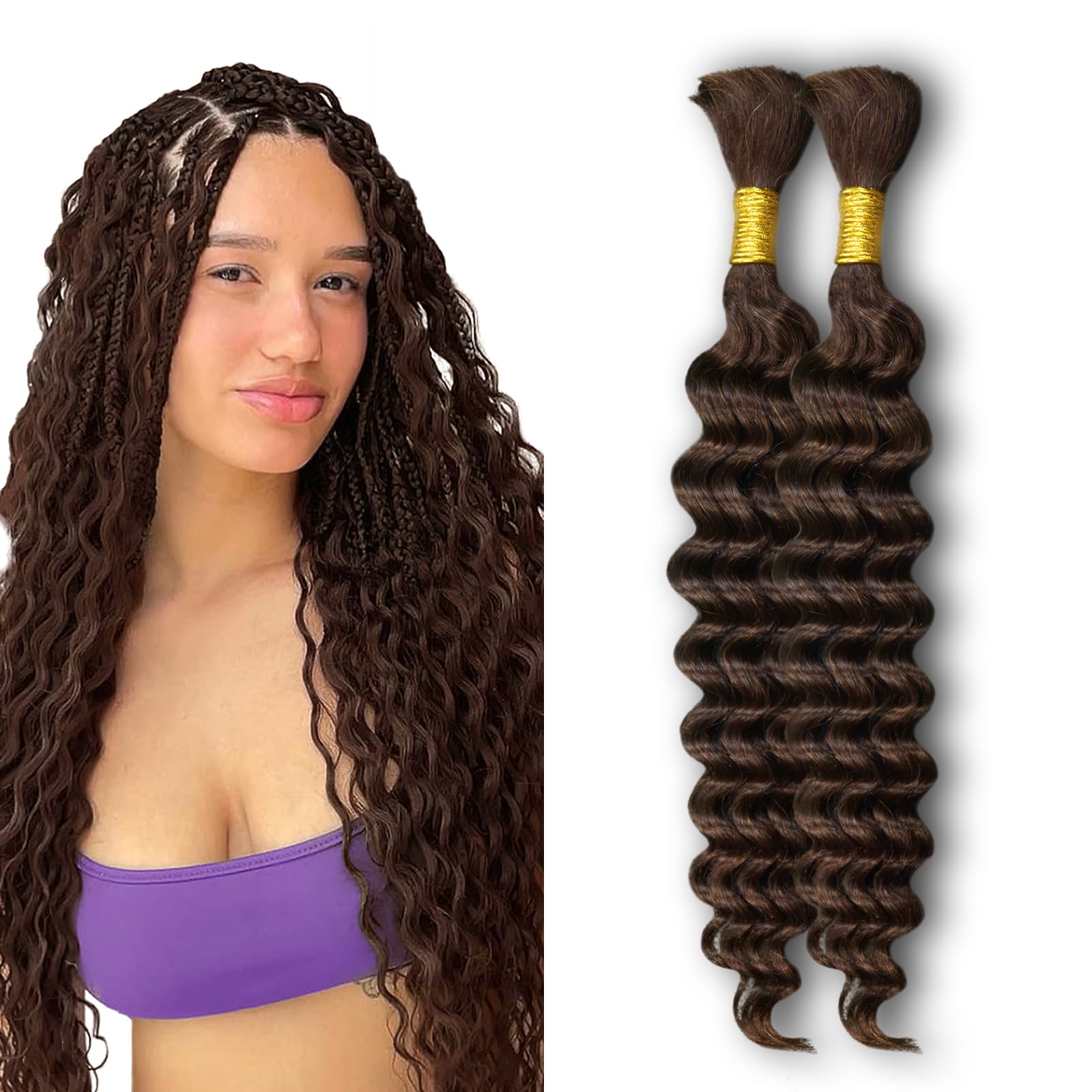 ZFY Human Braiding Hair 100g 18 Inch Deep Wave Bulk Human Hair for Braiding Boho Braids 100% Unprocessed Brazilian Virgin Human Hair Extensions No