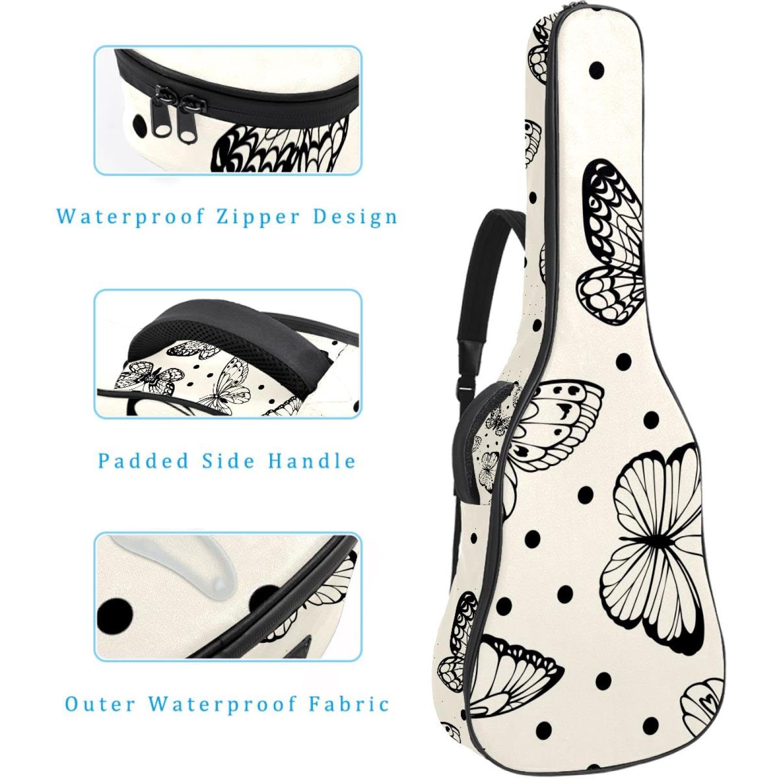 Torba na gitarę akustyczną wodoodporny plecak na gitarę grubo miękki wyściełany motyl klasyczna obudowa na gitarę, wielobarwny, 42.9x16.9x4.7 in, Organizer do torby