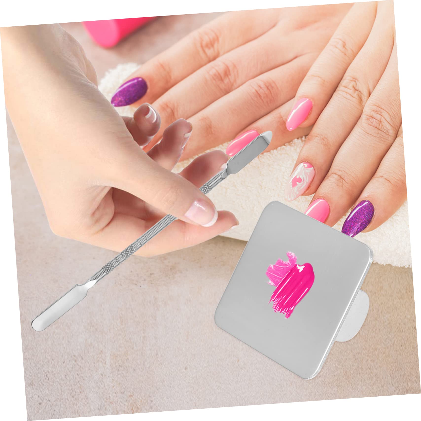 VANZACK 4 Sets Nail Art Palette Ring Professional for Beauty Salons Personal Traveling Home Shows Mixing Plate with Spatula