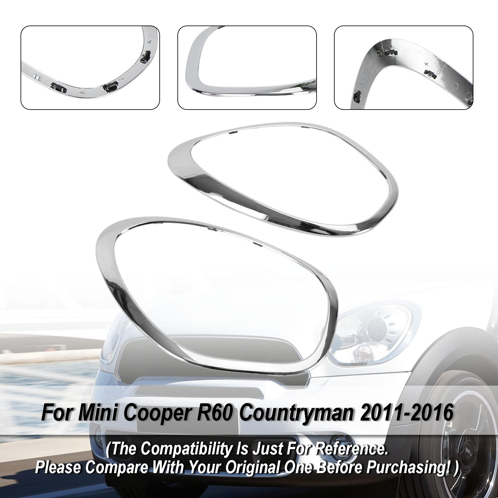 2X Chrom Scheinwerfer Trim Ring Lünette FFit für MINI Cooper R60 Countryman 2011-2016
