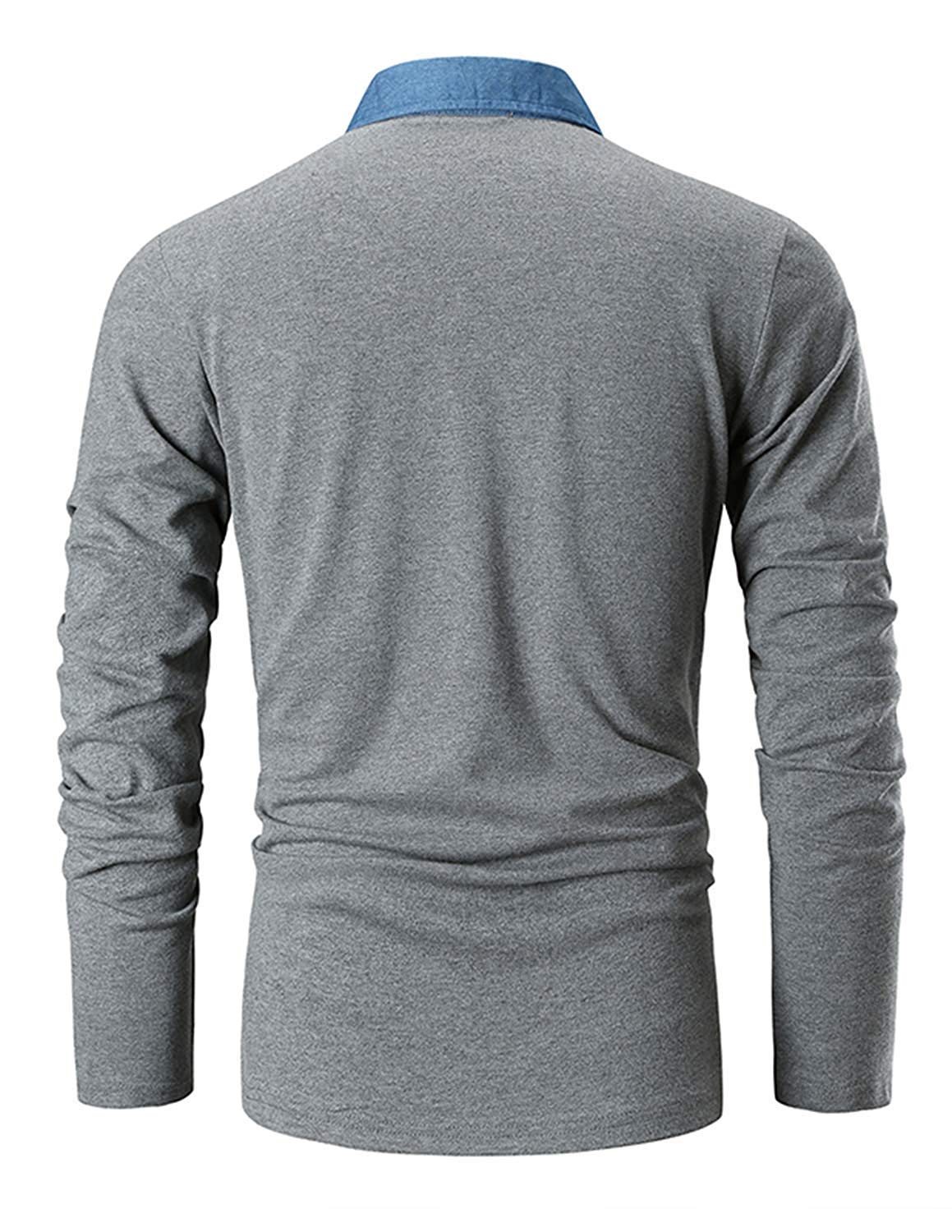 GNRSPTY Polo Manica Lunga Uomo Maglietta Denim Collare Maglia Elegante Cotone T-Shirt Golf Tennis Lavoro Camicia