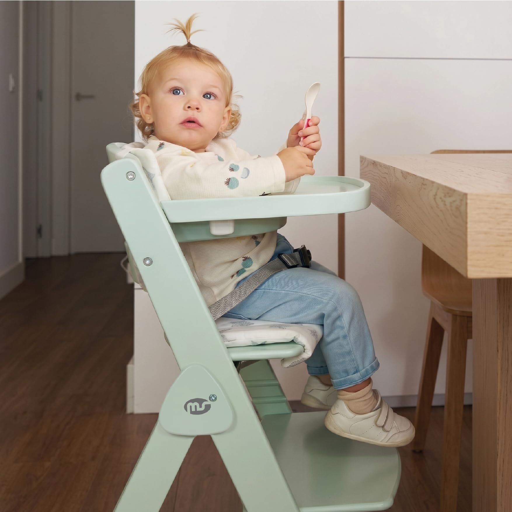 ms Trona para bebé de Madera Full PLEGABLE - Evolutiva- Silla Alta, Ergonómica, Regulable, Segura, Madera/Gris