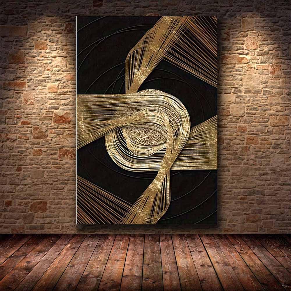 QUSAAOU Muralo Leinwandbild Schwarz Gold Metallische Knoten Linien Kunst Abstraktion-Motiv Bild FüR Wohnzimmer Schlafzimmer BüRo Restaurant Wandbild Wanddeko Modern Vintage(Gold)-40x60cm Gerahmt