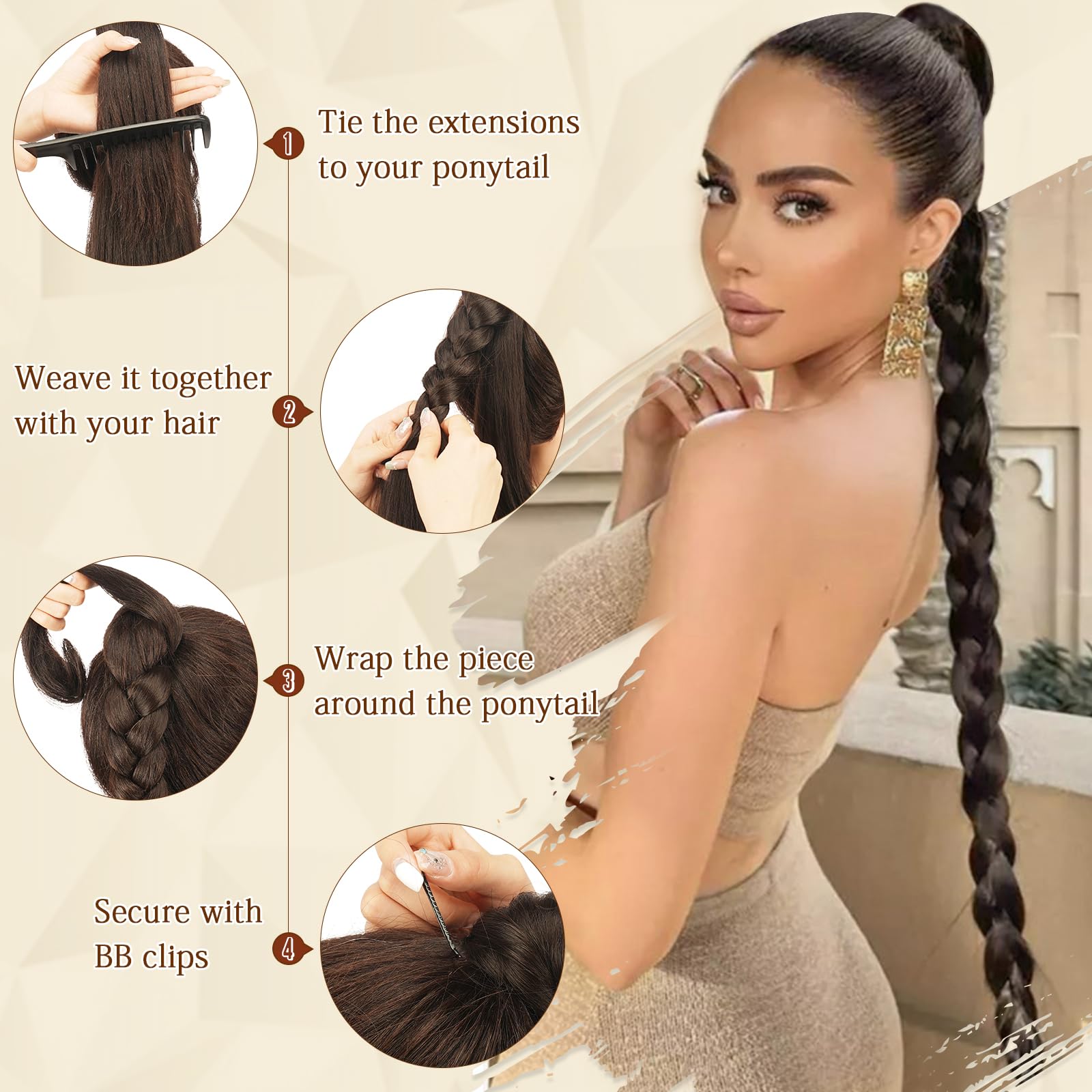 Sofeiyan Long Braid Ponytail Extension with Hair Tie Straight Sleek Wrap Around Hair Extensions Braid Pony Tail Fluffy Natural Soft Synthetic Hairpieces for Women Daily Wear 26 inch-Silver Mist Grey - Image 4