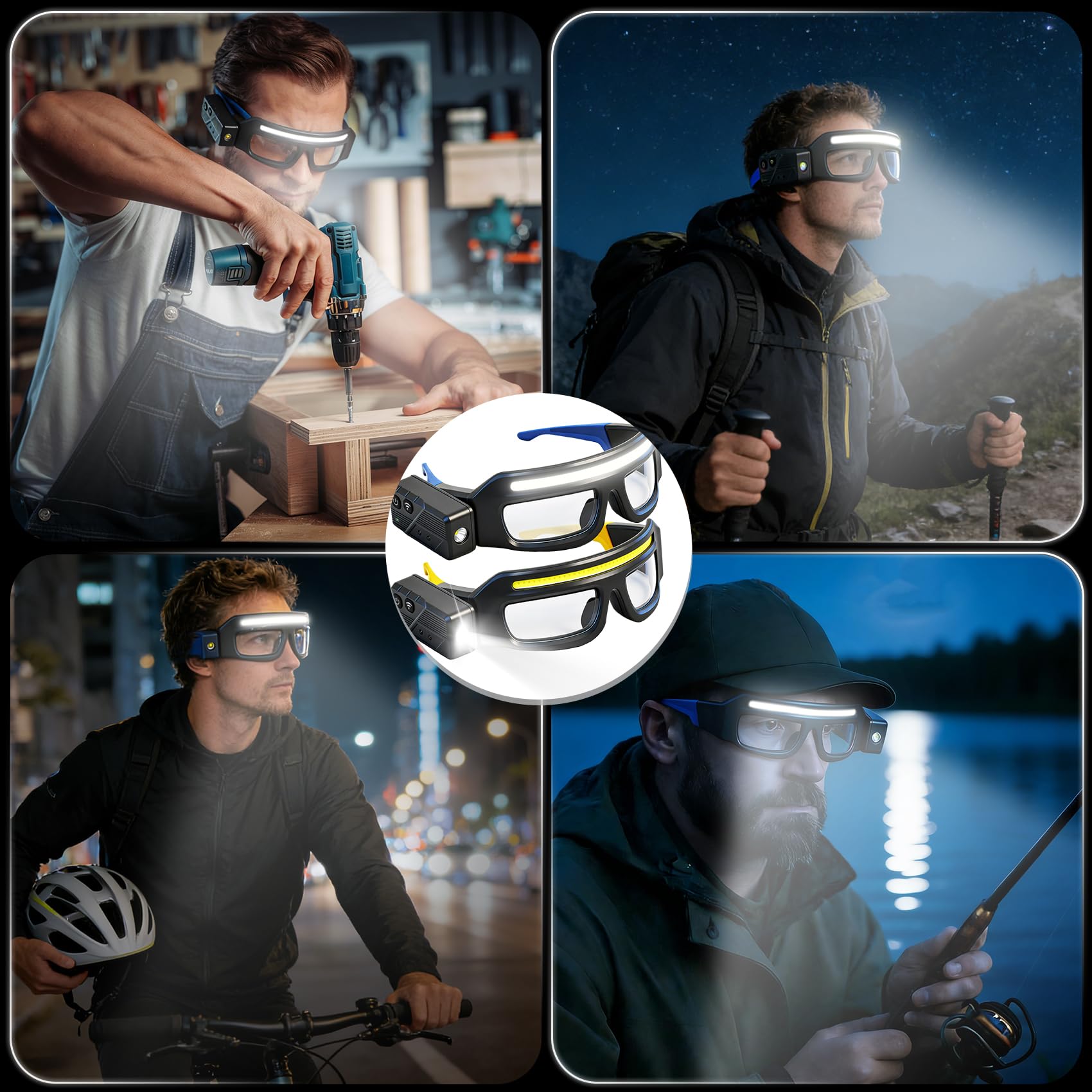 Paquete de 2 lentes recargables para faros delanteros, con sensor de movimiento y control táctil, 5 modos, luz frontal impermeable para correr, ciclismo, camping, trabajo nocturno