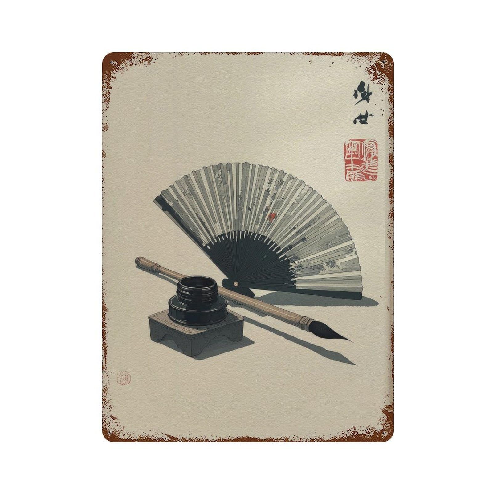 xiaoxiaoshen Calligraphy Brush And Ink. Traditional Japanese Minimalistic Wall Decor Art Metal Tin Poster Modern Home Decor Art Home Bar Shop Decorations Vintage Sign 40x30cm