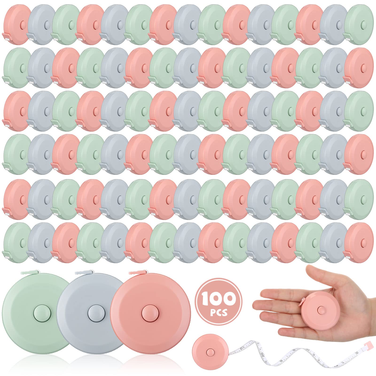 Kigeli 100 cintas métricas retráctiles de 60 pulgadas, cinta métrica suave, pequeña, mini cinta métrica de tela de costura, cinta métrica de tela de bolsillo flexible, cinta digital para el cuerpo