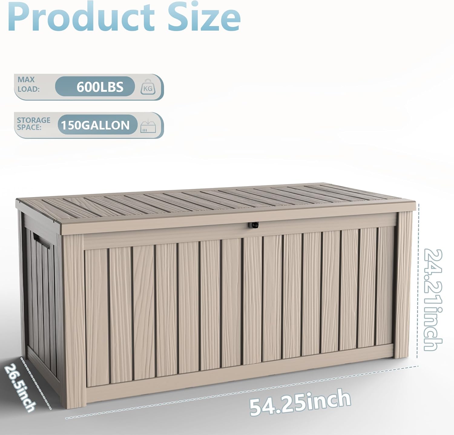 150 Gallon Deck Box Outdoor, Waterproof Outdoor Storage Boxes with Lids, Outside Resin Lockable Storage Box for Patio Cushions, Garden Tools(Grey)