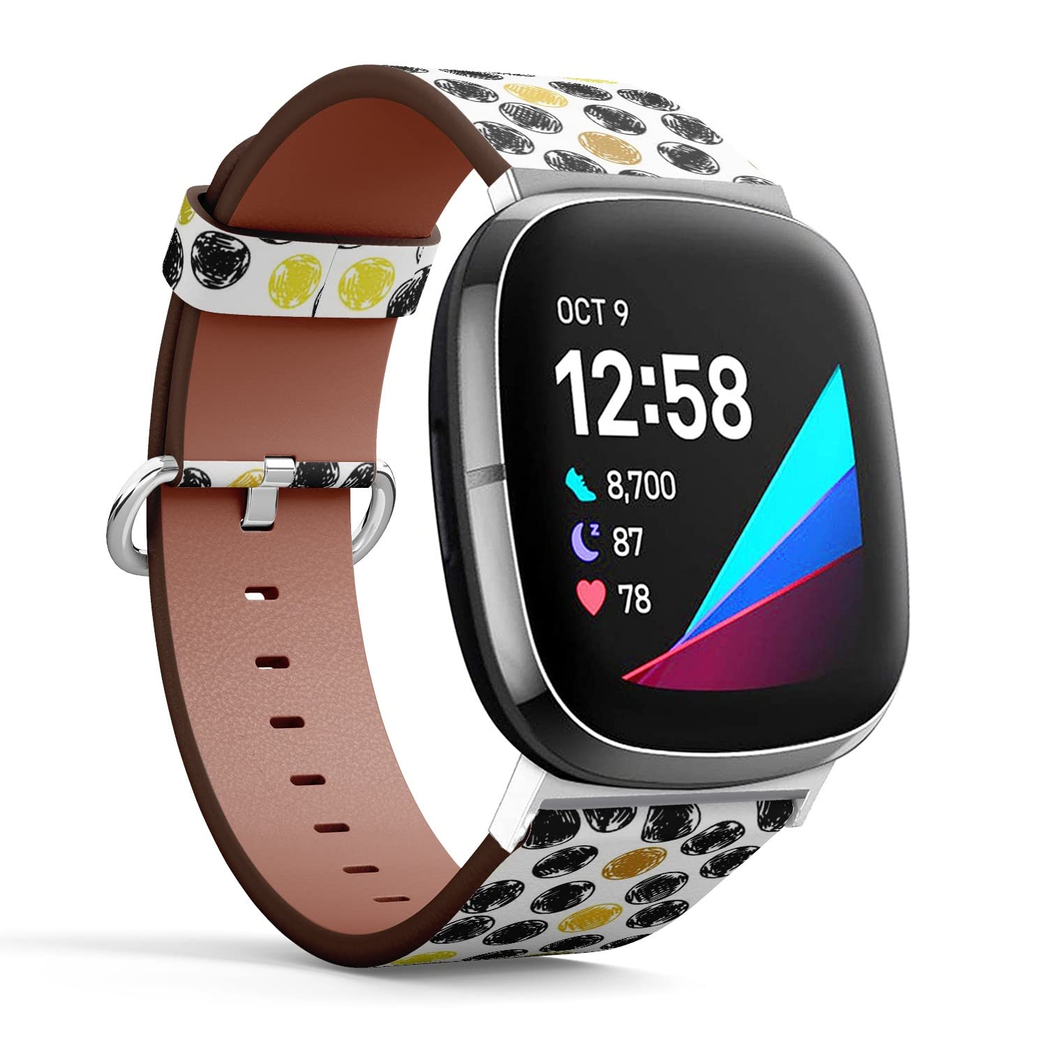 CJBROES Replacement Leather Watch Band, Compatible with Fitbit Versa 3 and Fitbit Sense of Wristband Bracelet Accessory - Circles