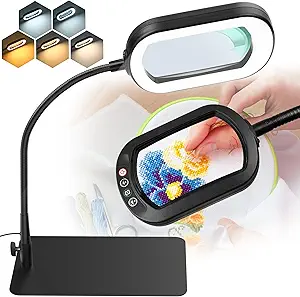 10X Magnifying Glass with Light and Stand LED Magnifier with Light Hands Free Lighted Magnifying Desk Lamp Dimmable for Close Work Craft Read Cross Stitch Sewing Repair Hobby Rectangular