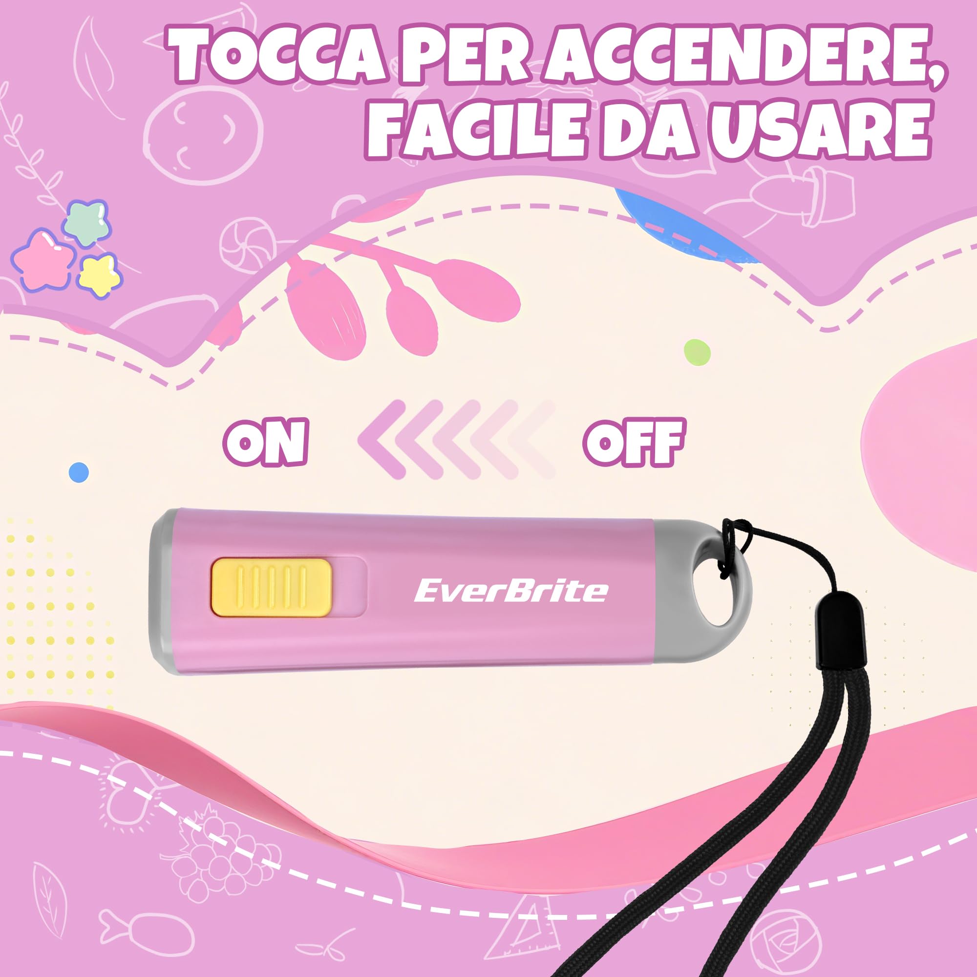 EverBrite Mini Torcia LED Rosa 46g Luce Gialla Calda 3 Batterie AAA Incluse