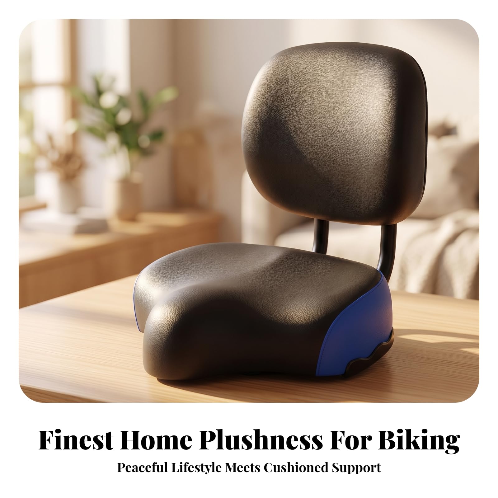 Asiento de Bicicleta Sillín Cojín Respaldo con Acolchado Grueso y Estructura Confiable con Metálicos Superficie Tipo Cuero con Ribete Lateral