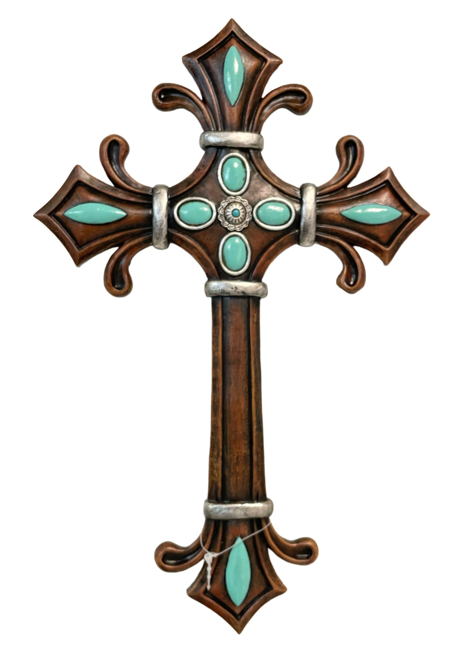 De Leon Collections 14228 Flared Turquoise Brown 12 Inch Polyresin Southwestern Decorative Home Décor Hanging Sculpture Wall Cross