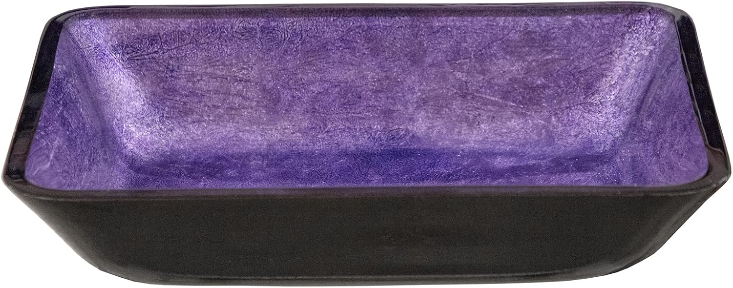 Eden Bath Black & Purple Foil Rectangular Glass Sink Bowl Bathroom Vessel Sink for Vanity Top