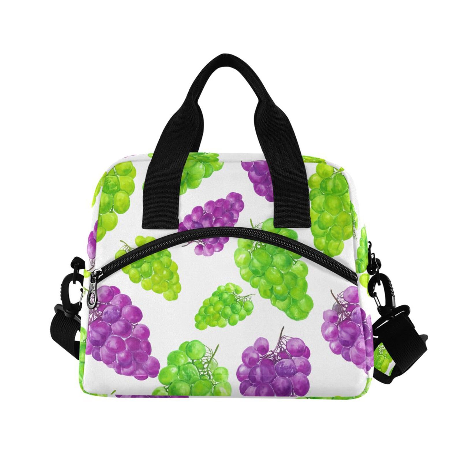 Insulated Lunch Bag Reusable Cooler Purple Grape Bunches Lunch Box Adjustable Shoulder Strap for Picnic Office School