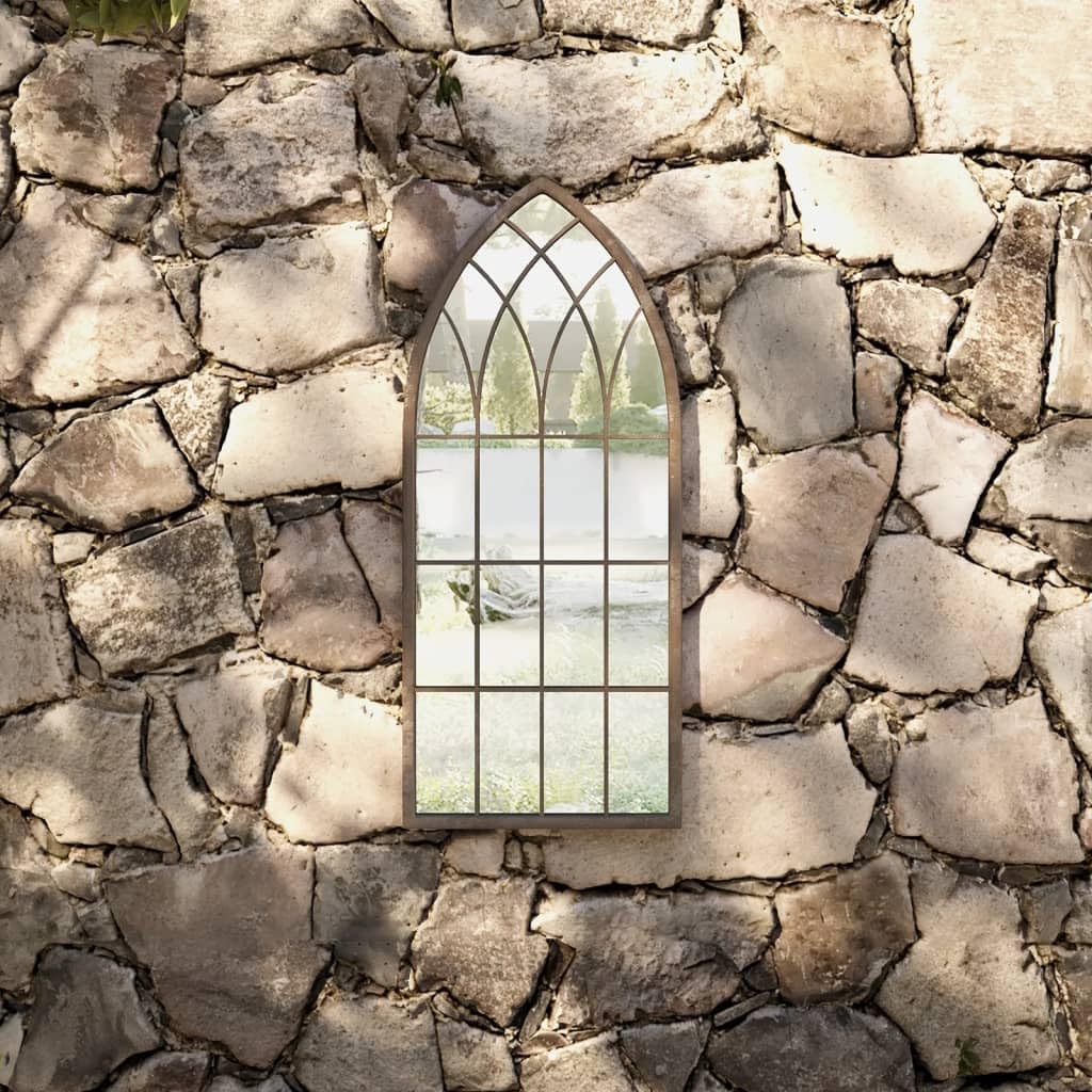 Miroir de jardin décoratif en fer - 70 x 30 cm - Aspect rouille - Miroir mural antique pour extérieur - Décoration de jardin avec effet rouille pour grossissement optique
