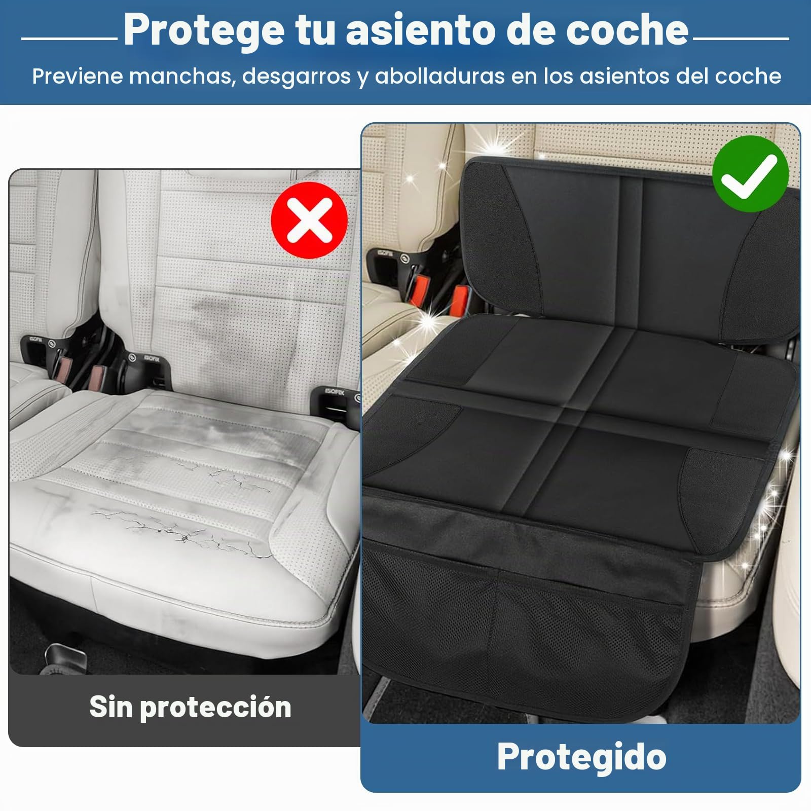 Raxfekro Protector de asiento de coche universal compatible, 600D Oxford Protector de asiento infantil para coche, antideslizante, impermeable, con bolsillos de malla (negro)