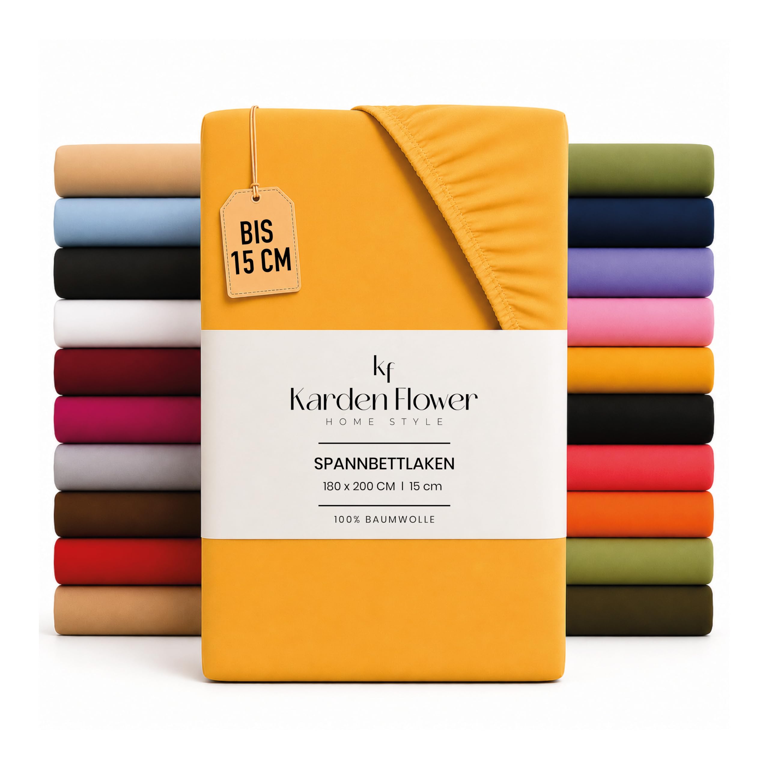 Karden Flower Jersey Topper Fitted Sheet Topper 140 x 200 cm Yellow - Fitted Sheet 100% Cotton, Bed Sheet Topper 140 x 200 cm up to 15 cm Mattress Height Yellow