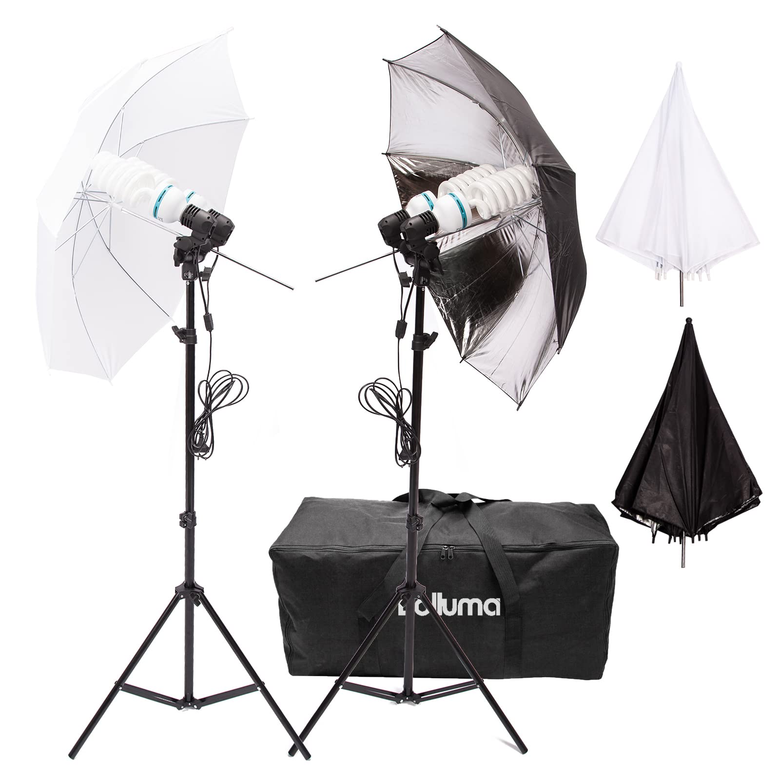 Kit Iluminacion Fotografia, Soporte de Lámpara E27, Bombilla de Luz 4X 150W, Bolsa de Transporte para Estudio
