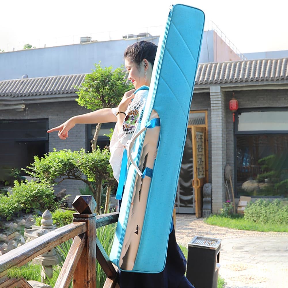 Guzheng torba pogrubiona torba Guqin z antycznymi nadrukami tkanina Oxford Guzheng torba do przechowywania przenośna 7-strunowa torba GuQin z podwójnym paskiem na ramię etui GuQin (jasnoniebieska)
