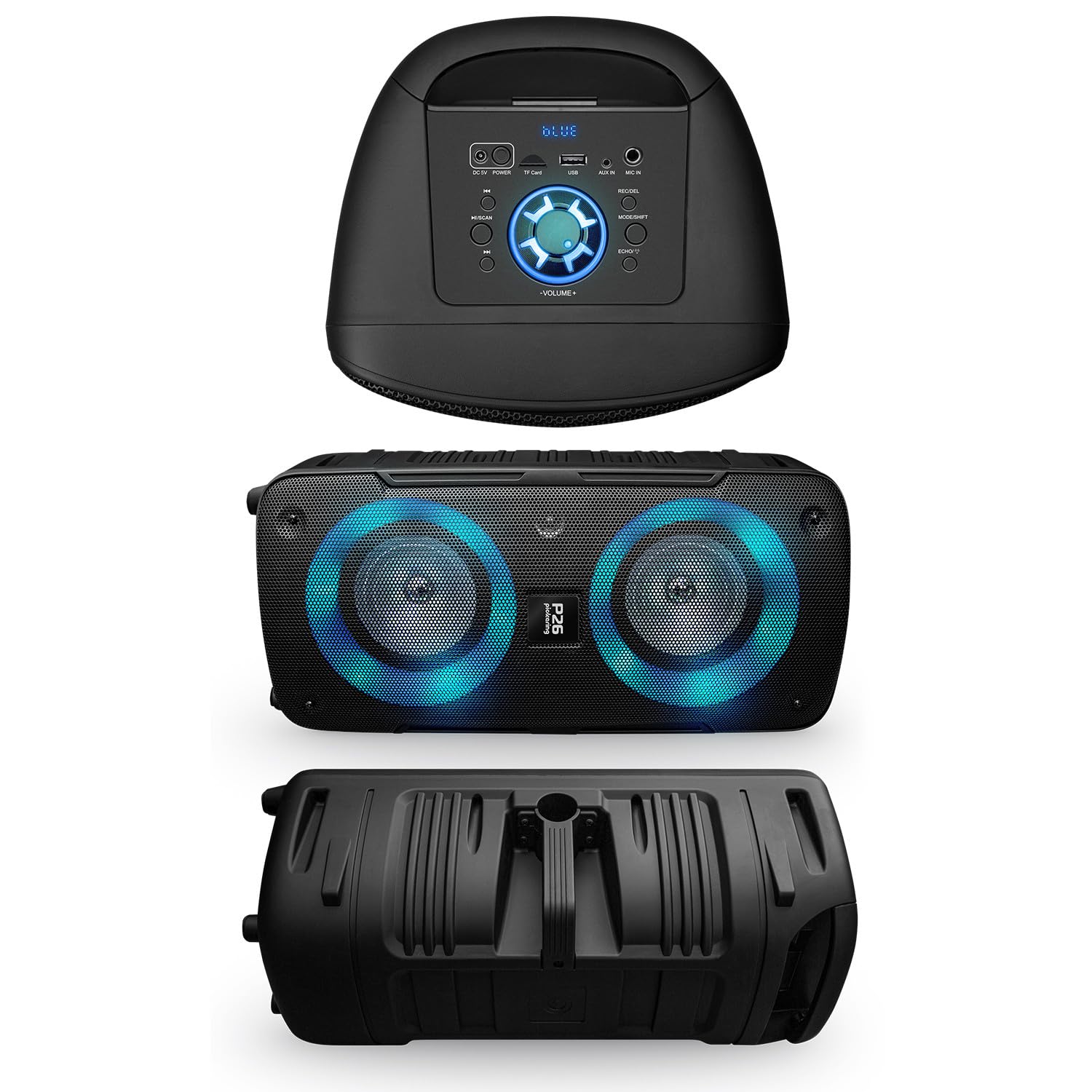 Enceinte Sono DJ Autonome sur Batterie à LED - Panther P26-300W, Bluetooth USB SD, 4 Modes Equaliseurs, Lumière OVNI LED