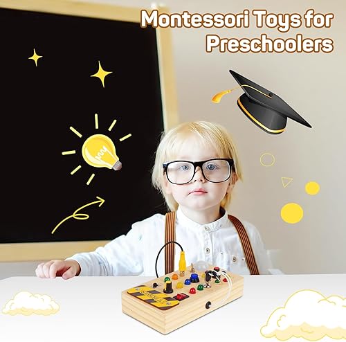 Miniatura 6 de Juguetes de viaje de tablero LED para niños pequeños, juguetes sensoriales Montessori con 15 luces LED, 8 interruptores, regalo de Navidad y