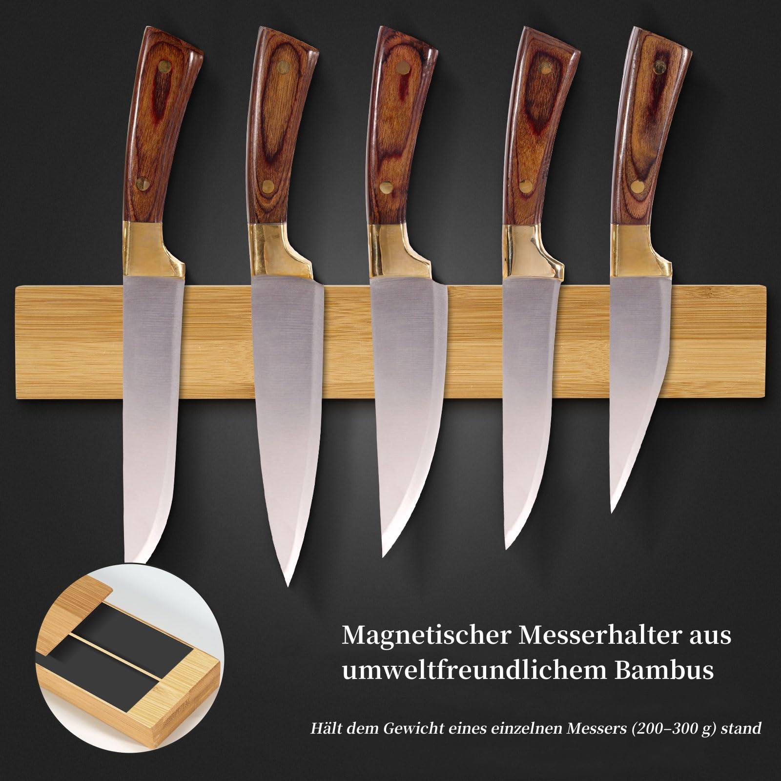 Barra Magnética para Cuchillos, Imán Soporte para Cuchillos Hecha de Bambú con Imán Extra Fuerte, Bloque Magnético para Cuchillos 40 x 6 x 2cm, Portacuchillas Magnético para Utensilios Herramientas