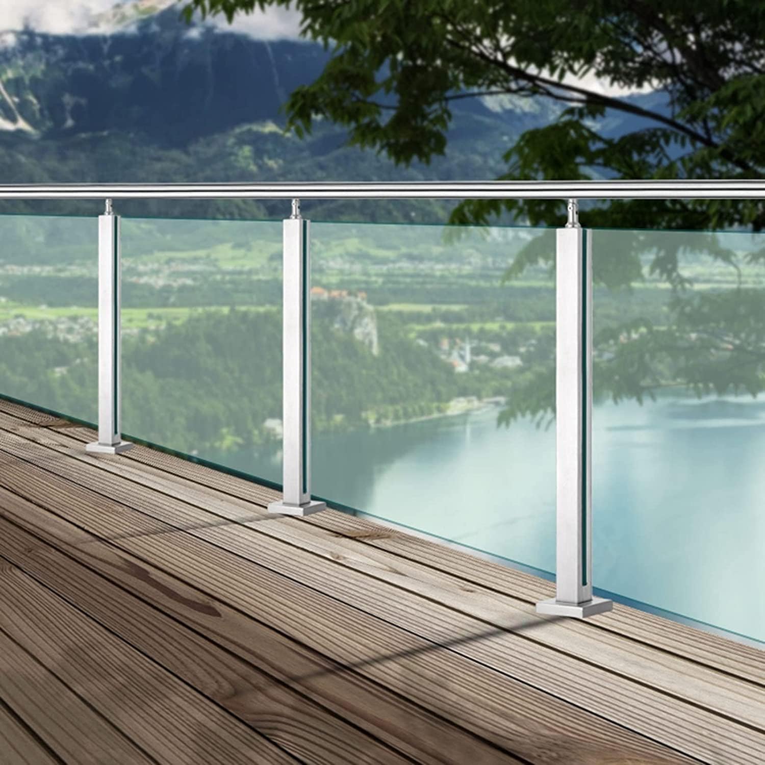 Stainless Steel and Glass Railing Post for Pool, Deck and Porch - Height Adjustable from 61 to 145 cm, 304 Stainless Steel, Easy Installation Kit (Shallow Grey, Height 80 cm)