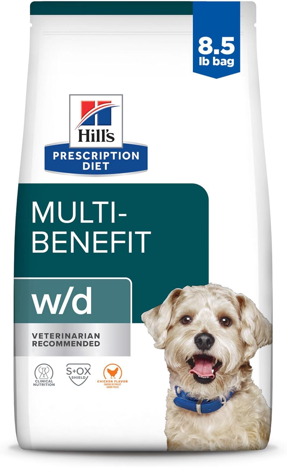 Hill's Prescription Diet w/d Multi-Benefit Digestive/Weight/Glucose/Urinary Management Dry Dog Food, Chicken, 8.5 lb. Bag