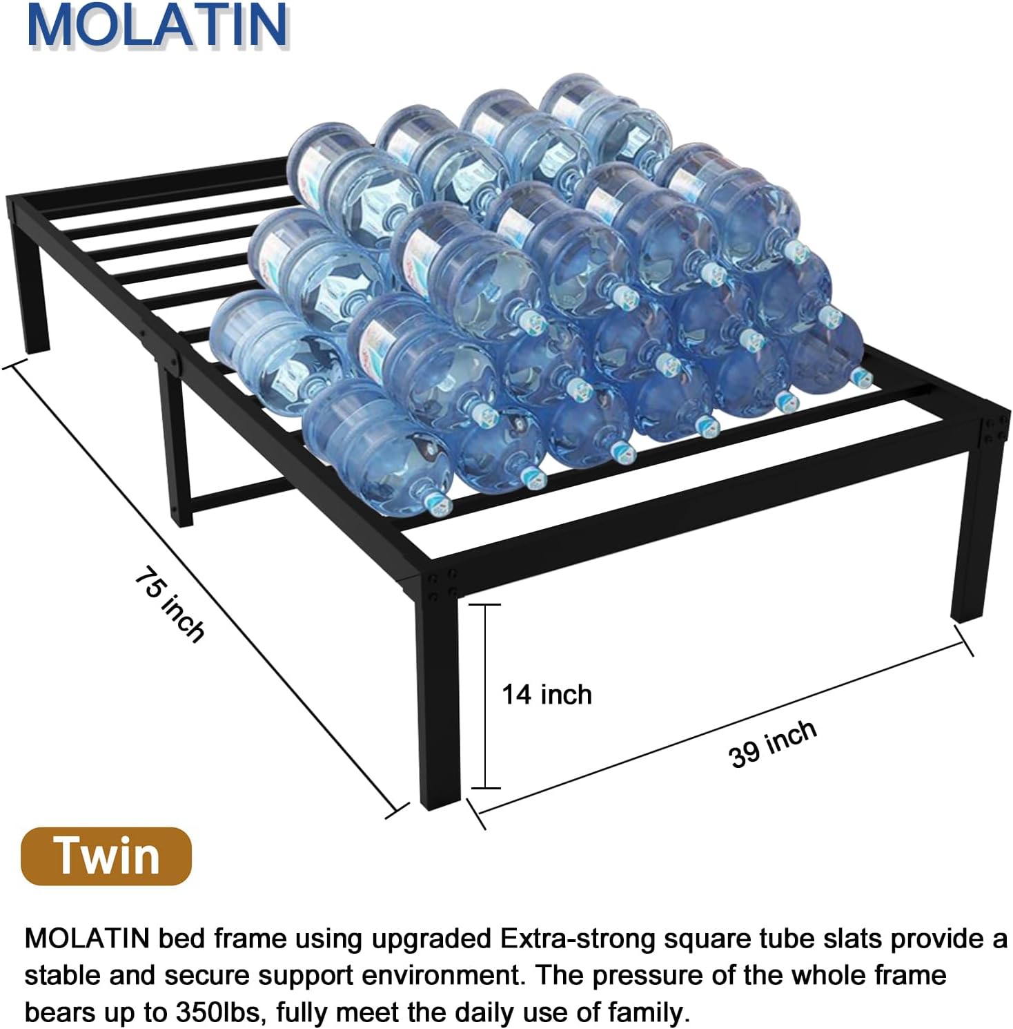 MOLATIN 14 Inch Metal Bed Frame,Heavy Duty Metal Platform Bed Frame, Easy Assembly,Sturdy Steel Frame, No Box Spring Needed,Twin,Black