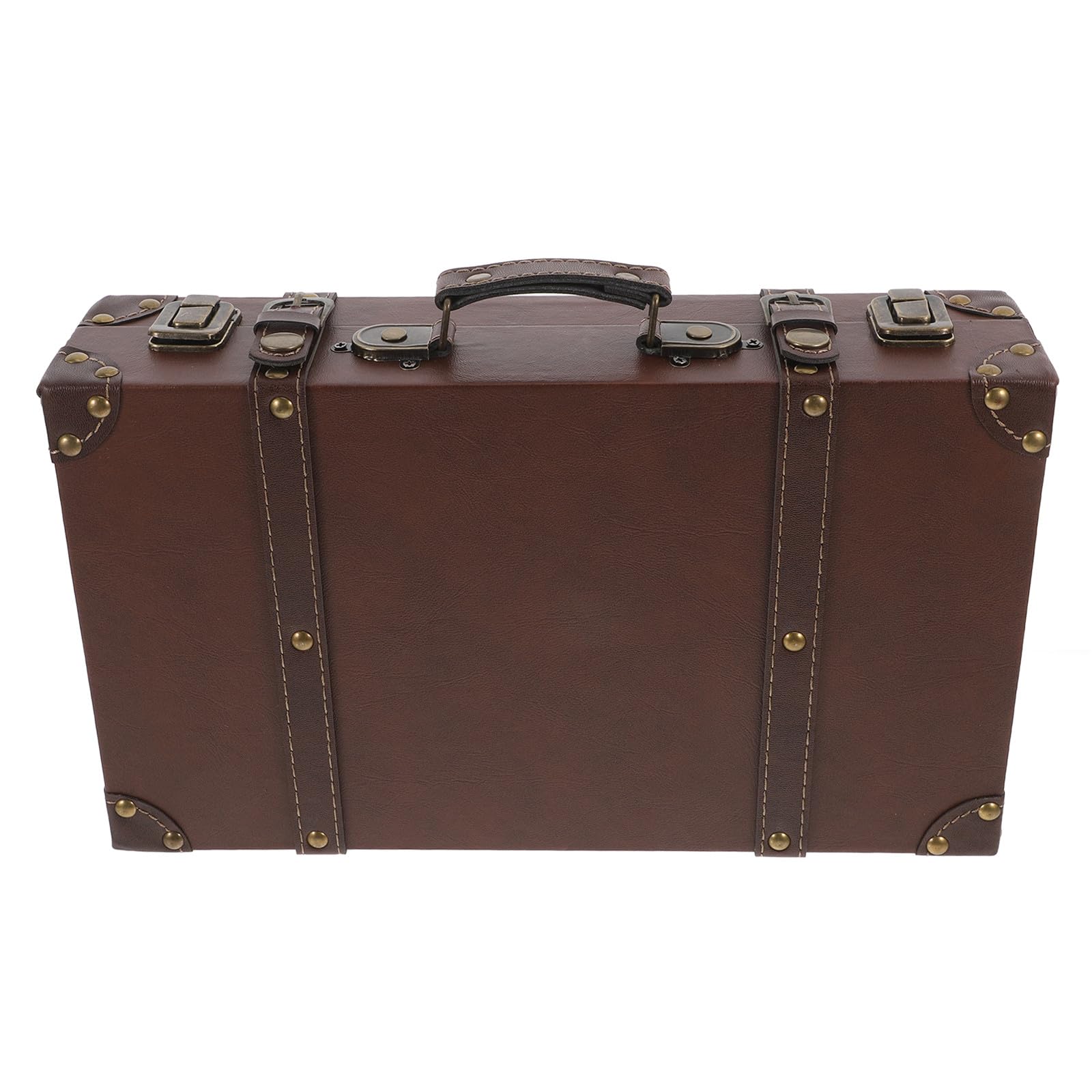Uonlytech Valigia in Legno e Pelle Retrò Manico Confortevole per Esposizioni Vetrine Abbigliamento e Oggetti di Scena per Foto Vintage Classico Decorativo