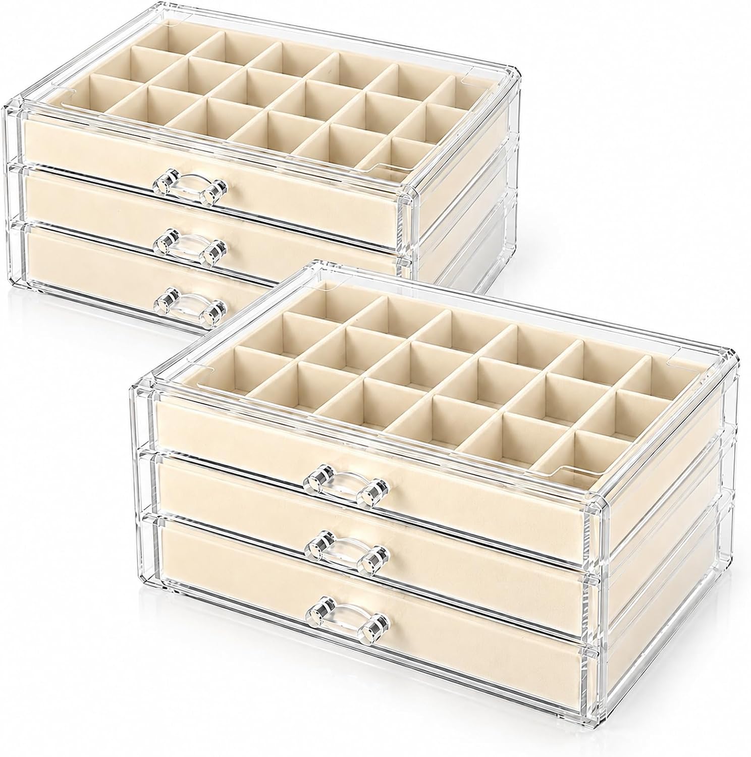 Acrux7 2PCS Rock Display Case, 3 Tier 54 Grid Acrylic Rock Collection Box