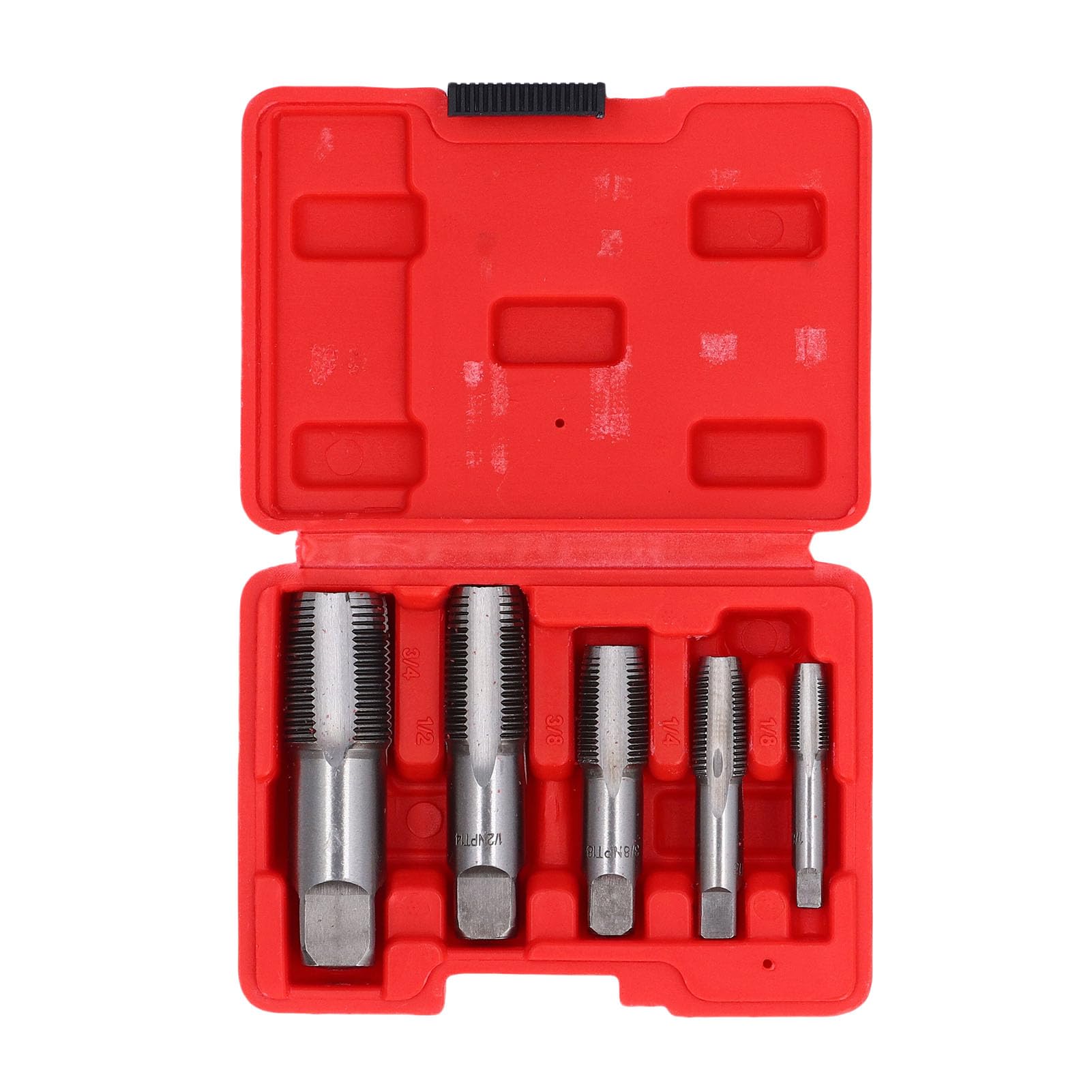 Juego de 5 machos de roscar para tuberías NPT, Kit de Herramientas para roscas cónicas de 3/4", 1/2", 3/8", 1/4", 1/8" de Acero al Carbono, para fontaneros y mecánicos.