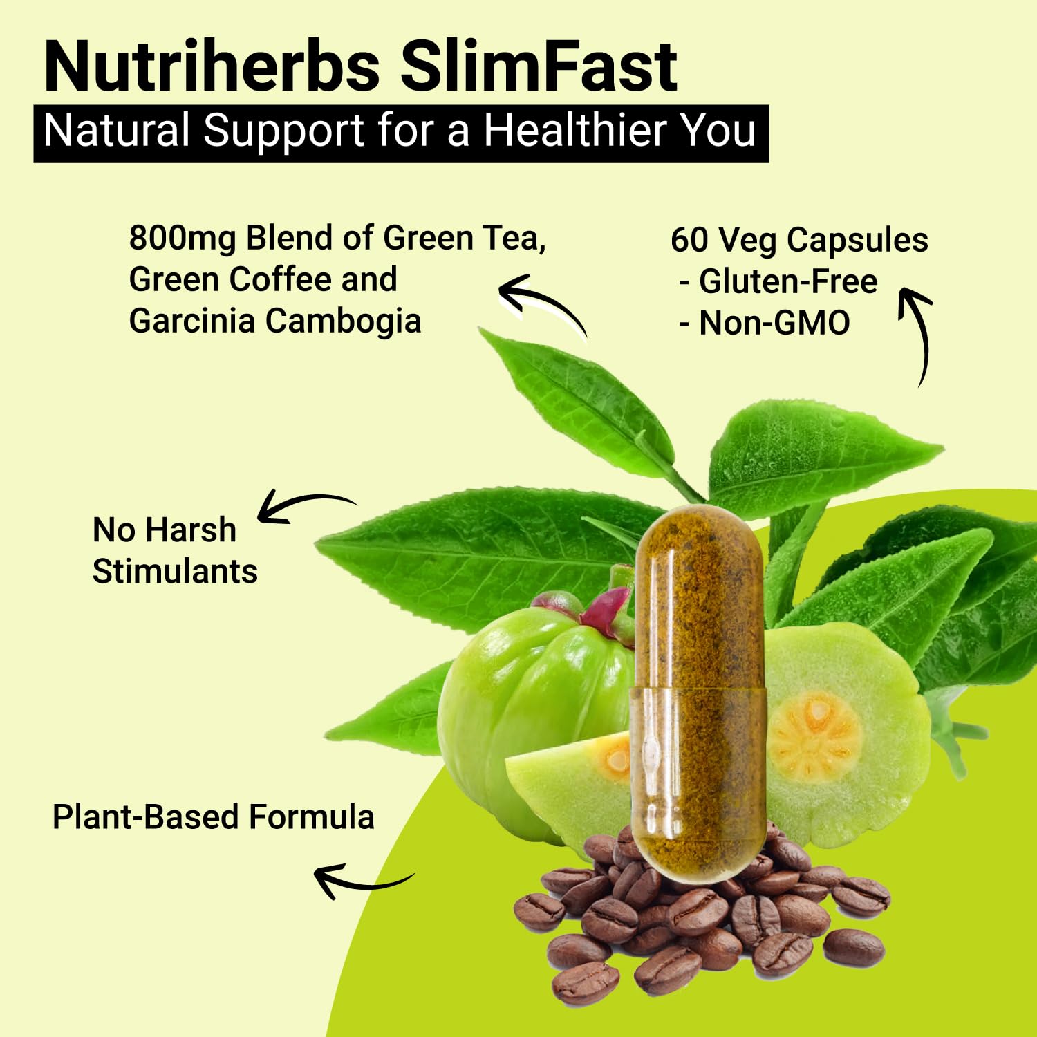 NUTRiHERBS Slimfast 800mg Capsules with Garcinia, Green Coffee, Green Tea Extract - Natural Weight Loss & Metabolism Booster, Supports Healthy Digestion - 60 Capsules Pack of 2 - Image 4 thumbnail