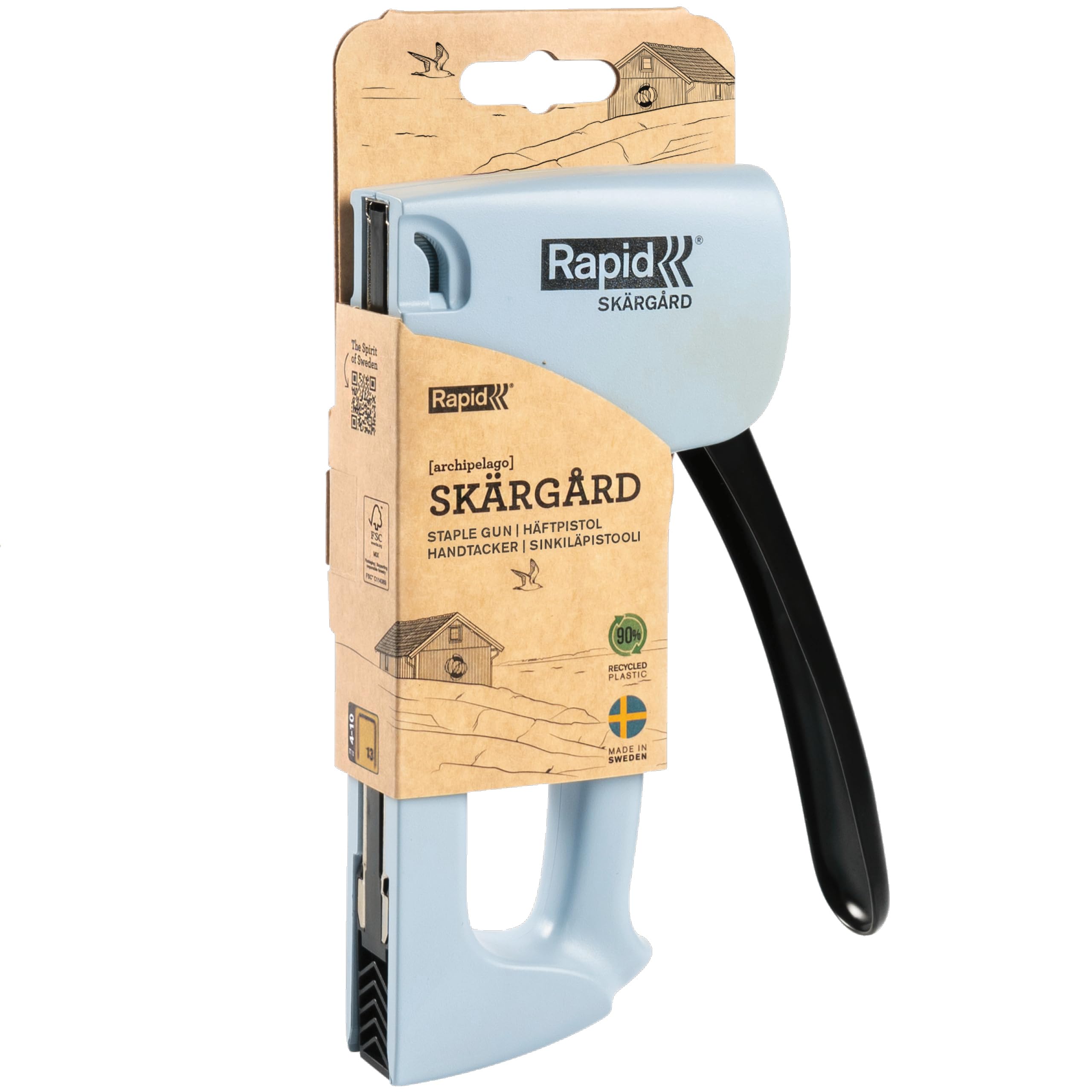 Rapid Grapadora R13 Azul para Tapicería- Carcasa Fabricada con 90% Plástico Reciclado, Fabricada en Suecia, Grapadora Manual con Piezas Internas de Acero, compatible con grapas No. 13 de 4-10 mm