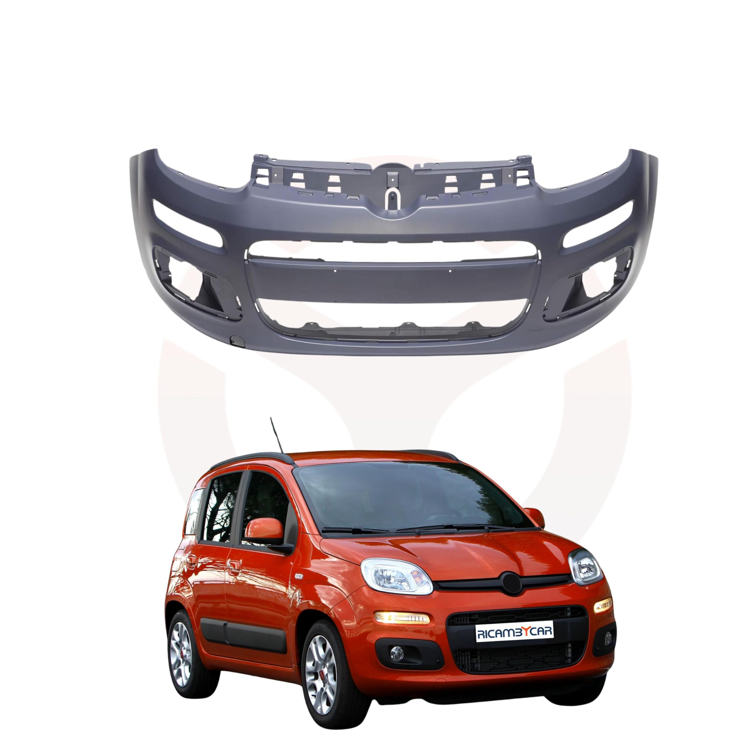 Paraurti con Primer da Verniciare, Compatibile con Fiat Panda (319) dal 2012 in poi (Anteriore)