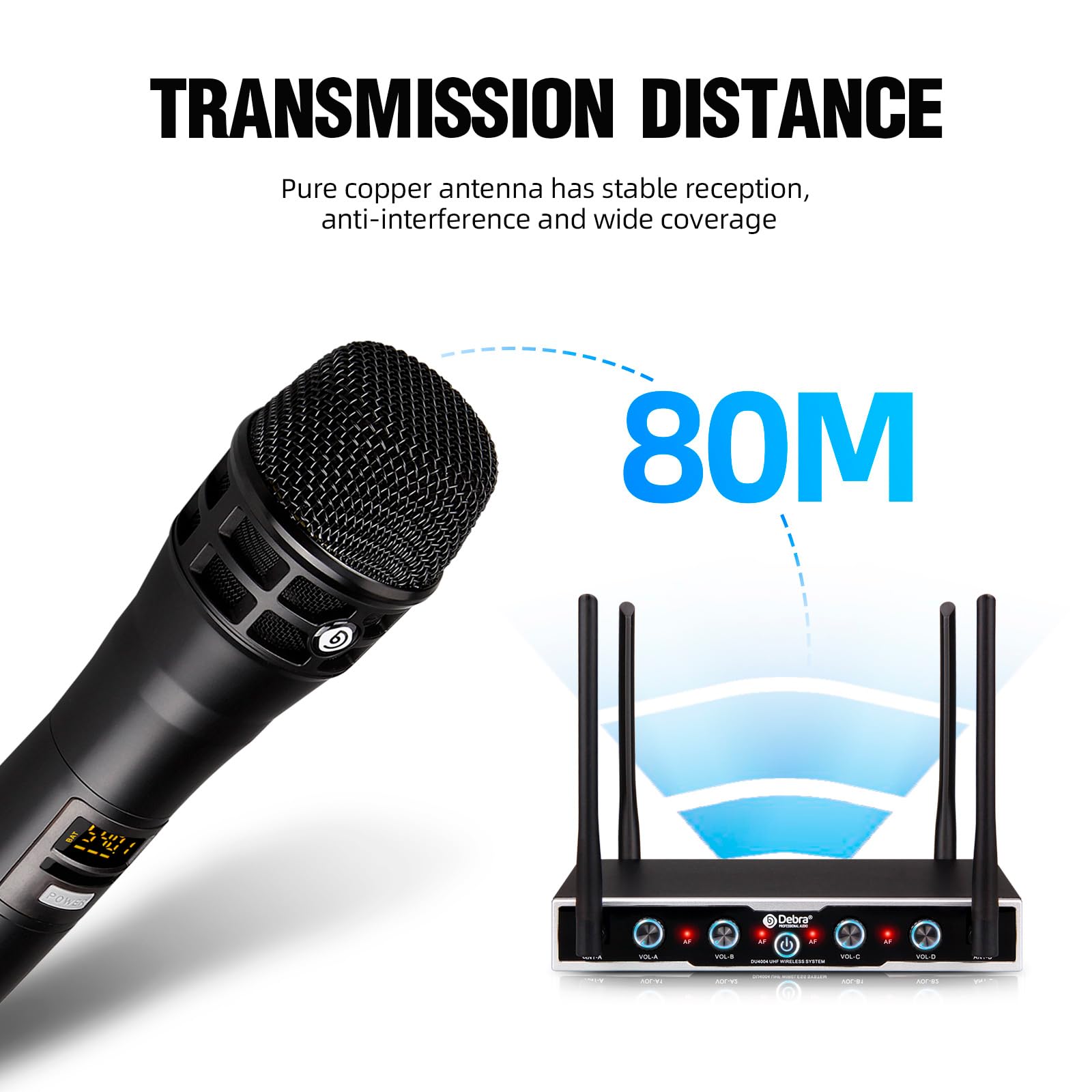 D Debra Wireless Mikrofon DU4004 UHF - 4 x 16 Kanäle, Handmikrofon, Bodypack, Headset, Lavalier für Gesang, Karaoke (2X Hand, 2X Bodypack)