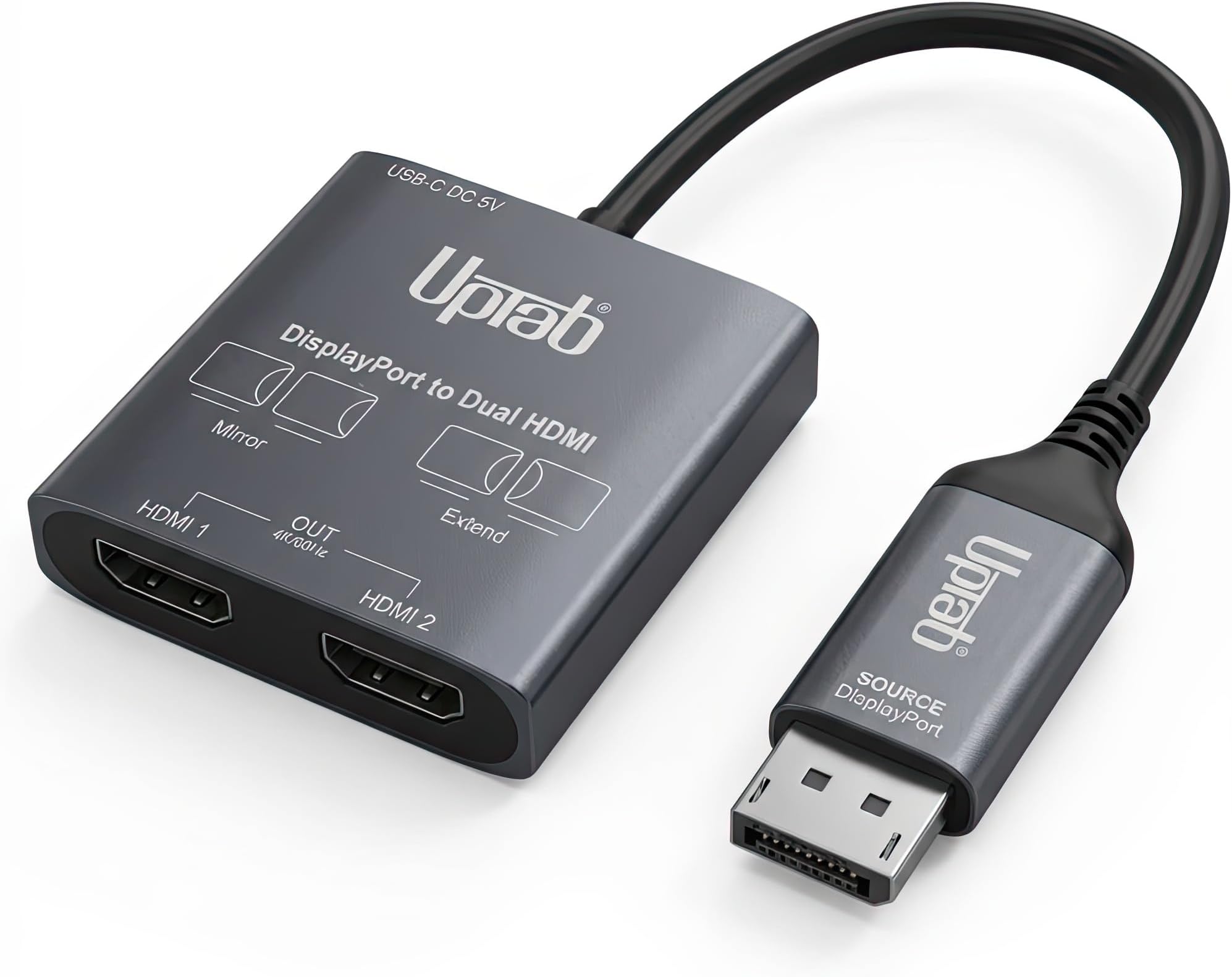 Uptab DisplayPort to Dual HDMI Adapter 4K 60Hz Multi Monitor Splitter, Converter for Extended Display SST MST Hub, 1 in 2 Out DP to HDMI 2.0