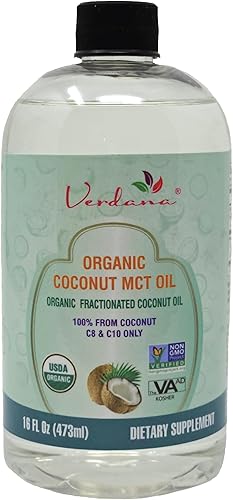 Verdana Aceite de coco orgánico certificado por USDA aceite de coco fraccionado 100 puro sin granos de palma utilizados Kosher grado alimenticio
